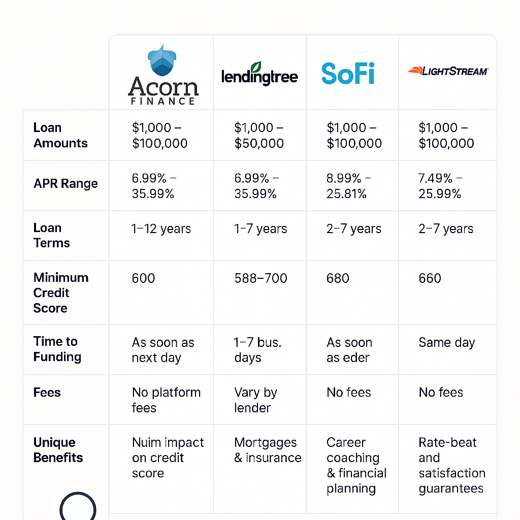 Acorn Finance vs Competitors (LendingTree, SoFi, LightStream)